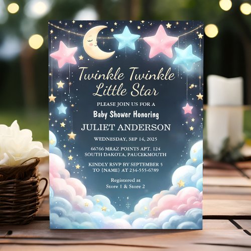 Glitter Twinkle Twinkle Little Star Baby Shower Invitation