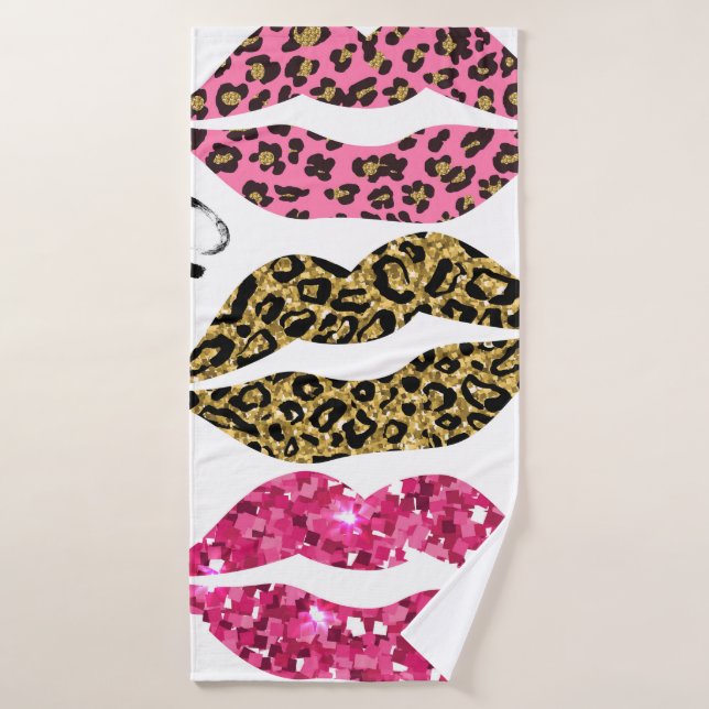 Glitter typography print with lips pattern bath towel (Bath Towel)