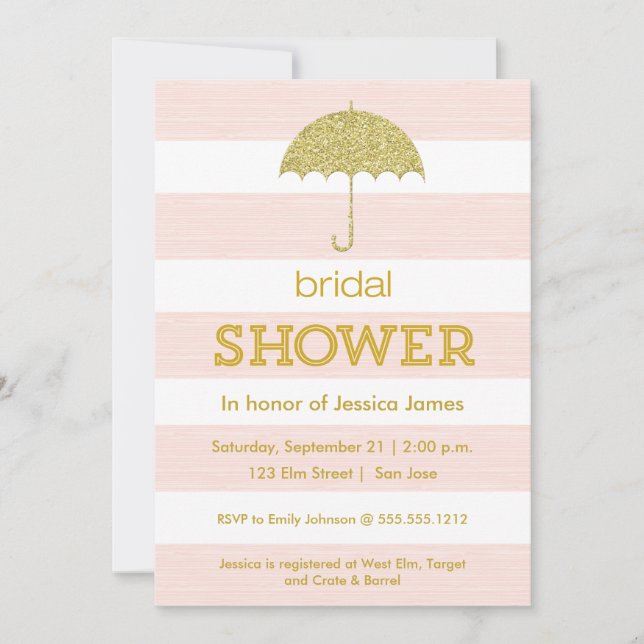 Glitter umbrella bridal shower invitation - pink (Front)