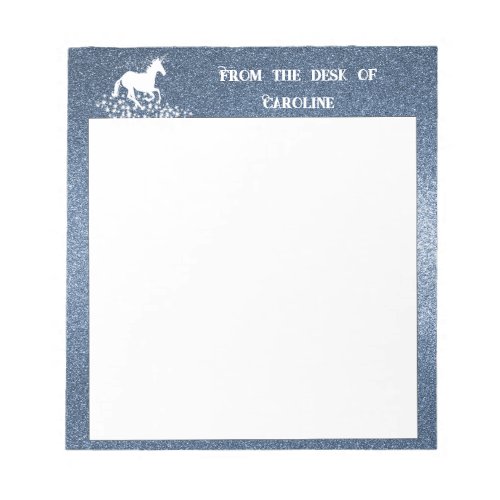 Glitter Unicorn and Stars  Blue Notepad