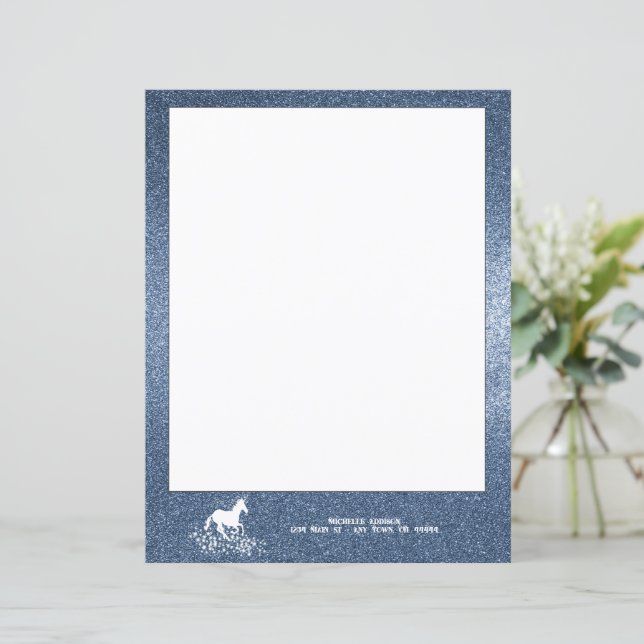 Glitter Unicorn and Stars | Blue Paper Sheet (Standing Front)