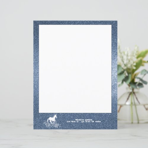 Glitter Unicorn and Stars  Blue Paper Sheet