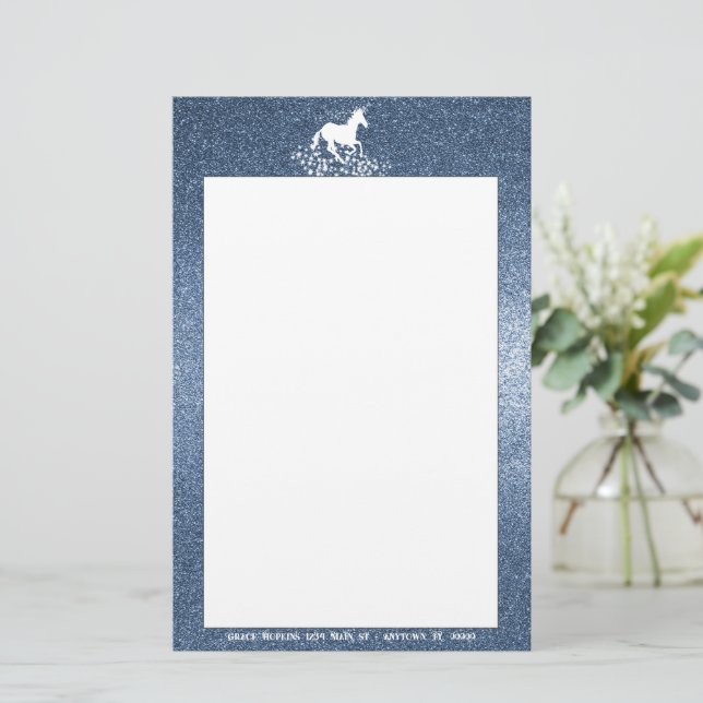 Glitter Unicorn and Stars | Blue Stationery (Standing Front)