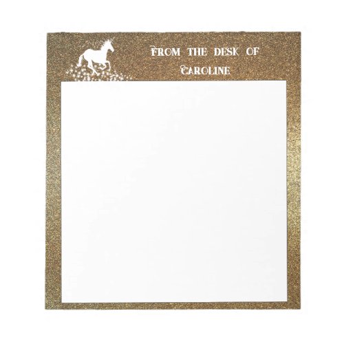 Glitter Unicorn and Stars  Gold Notepad