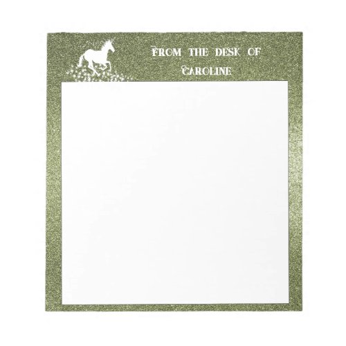 Glitter Unicorn and Stars  Green Notepad