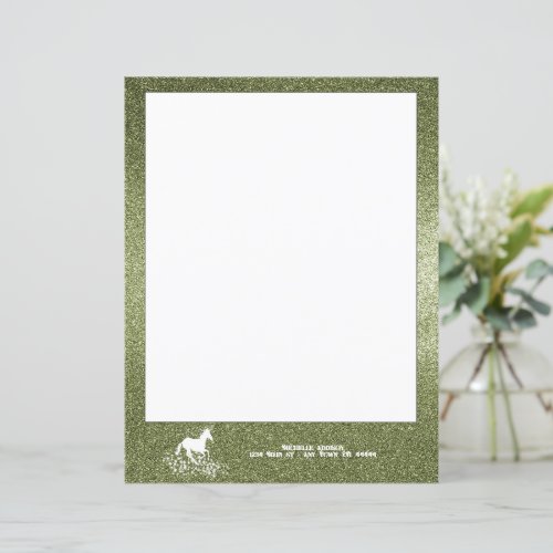 Glitter Unicorn and Stars  Green Paper Sheet