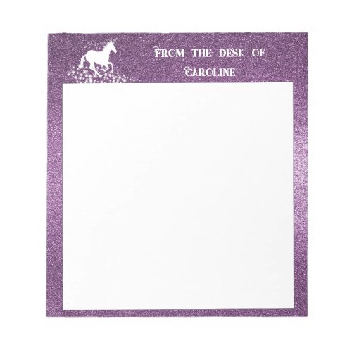 Glitter Unicorn and Stars  Magenta Notepad