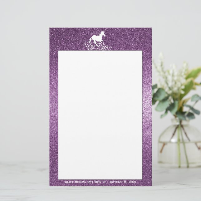 Glitter Unicorn and Stars | Magenta Stationery (Standing Front)