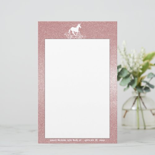 Glitter Unicorn and Stars  Pink Stationery