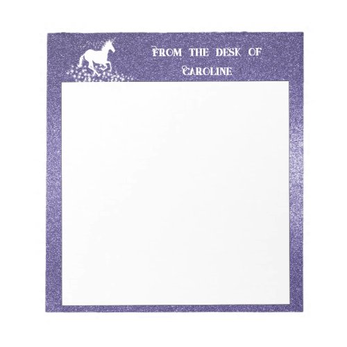 Glitter Unicorn and Stars  Purple Notepad