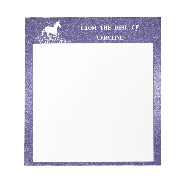 Glitter Unicorn and Stars | Purple Notepad (Front)