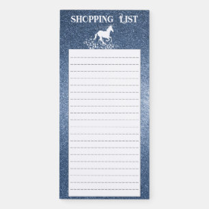 Glitter Unicorn and Stars Shopping List Blue Magnetic Notepad