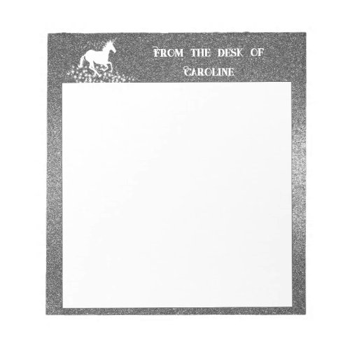 Glitter Unicorn and Stars  Silver Notepad