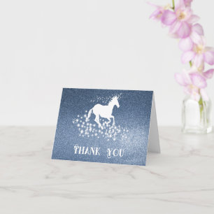 Glitter Unicorn and Stars Thank You   Blue Card