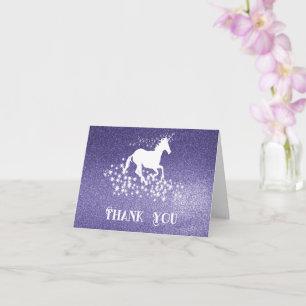 Glitter Unicorn and Stars Thank You   Purple Card