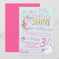 Glitter Unicorn Birthday Invitation