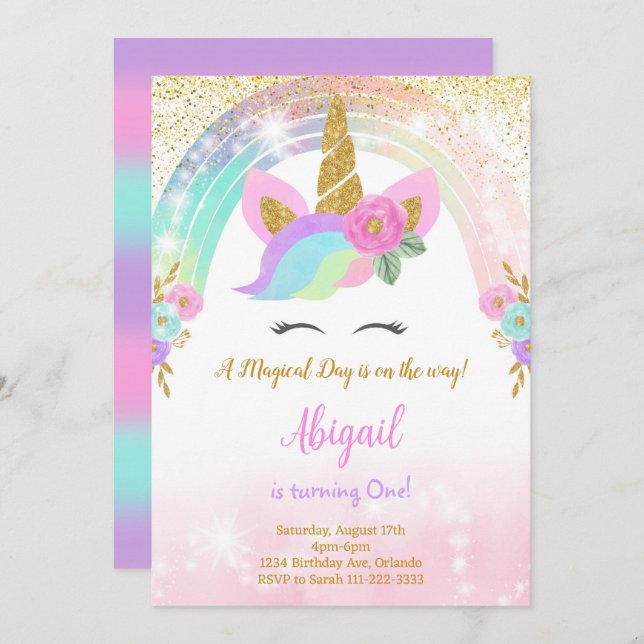 Glitter Unicorn Birthday Invite (Front/Back)