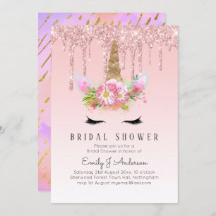 Glitter Unicorn BRIDAL SHOWER Pink Gold Dripping Invitation