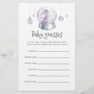 Glitter Unicorn Christmas Baby Shower Guesses
