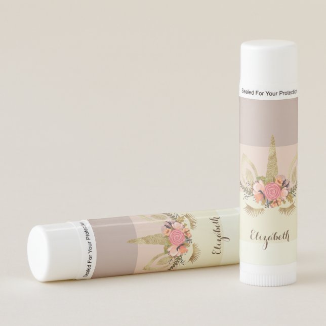 Glitter Unicorn Face, Stripes- Personalized Lip Balm (Front)