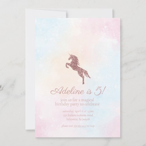 Glitter Unicorn Girl Birthday Party Invitation