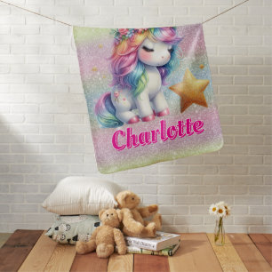 Glitter unicorn magical star baby blanket