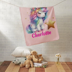 Glitter unicorn magical star blush pink baby blanket