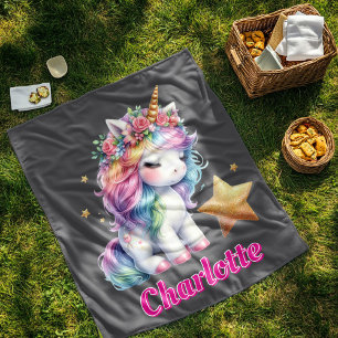 Glitter unicorn magical star charcoal fleece blank blanket