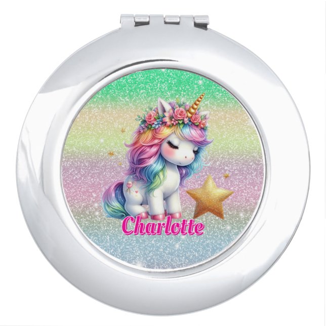 Glitter unicorn magical star  compact mirror (Front)