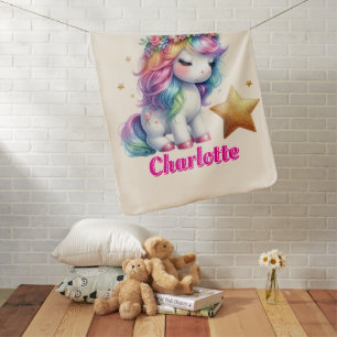 Glitter unicorn magical star cream baby blanket