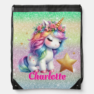 Glitter unicorn magical star drawstring bag