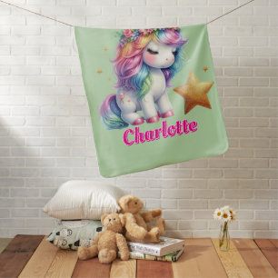 Glitter unicorn magical star green baby blanket