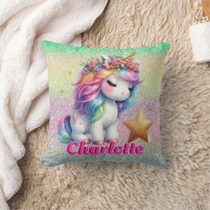 Glitter unicorn magical star throw pillow