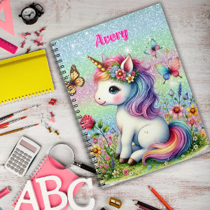 Glitter unicorn meadow flowers  notebook