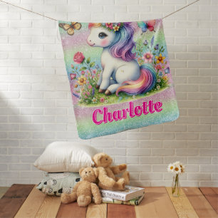 Glitter unicorn meadow wildflowers baby blanket