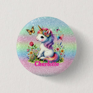 Glitter unicorn meadow wildflowers  button