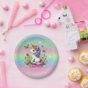 Glitter unicorn meadow wildflowers  paper plates