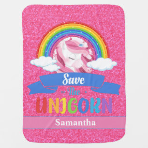 Glitter Unicorn Pink Baby Blanket