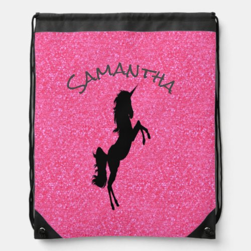 Glitter Unicorn Pink Custom Drawstring Bag