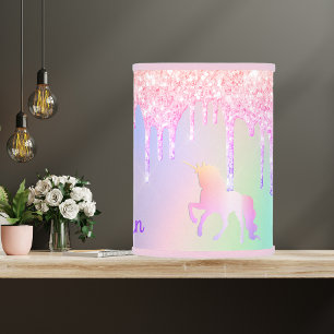 Glitter unicorn pink rose gold monogram lamp shade