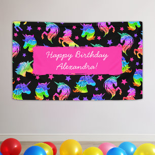 Glitter Unicorn Rainbow First Name Happy Birthday Banner