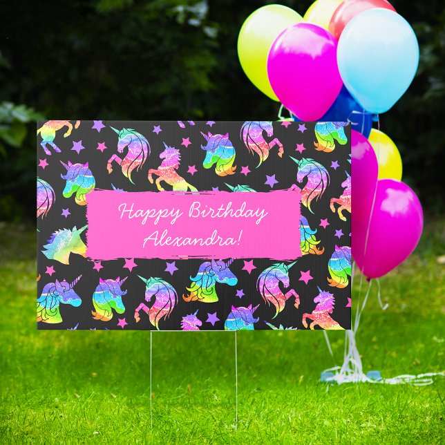 Glitter Unicorn Rainbow First Name Happy Birthday Sign (Creator Uploaded)