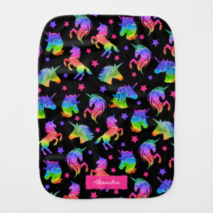 Glitter Unicorn Rainbow Pattern with First Name Baby Burp Cloth
