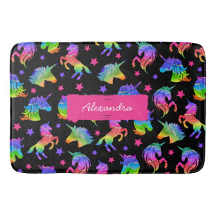 Glitter Unicorn Rainbow Pattern with First Name Bath Mat