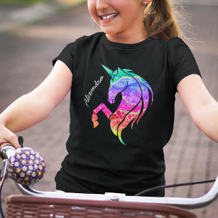 Girls Short Sleeve Glitter Rainbow Unicorn Graphic Tee