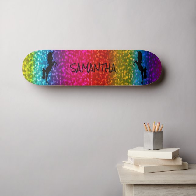 Glitter Unicorn Skateboard (Wall Art (Horz))
