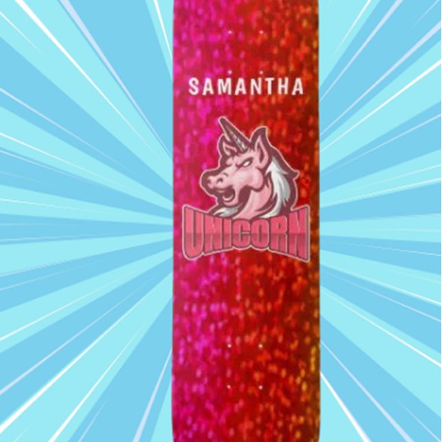 Glitter Unicorn  Skateboard (Personalized Skateboard Name)