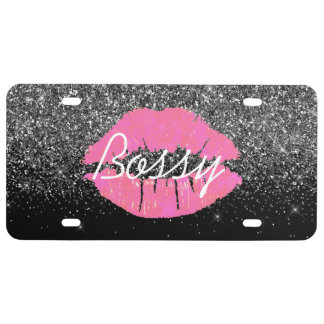 Glitter Universe Girl Lips Pink License Plate