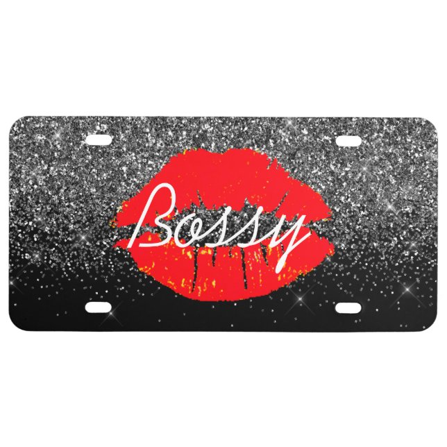 Glitter Universe Girl Lips Red License Plate (Front)