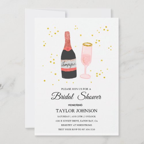 Glitter vino champagne _ bridal shower invitation